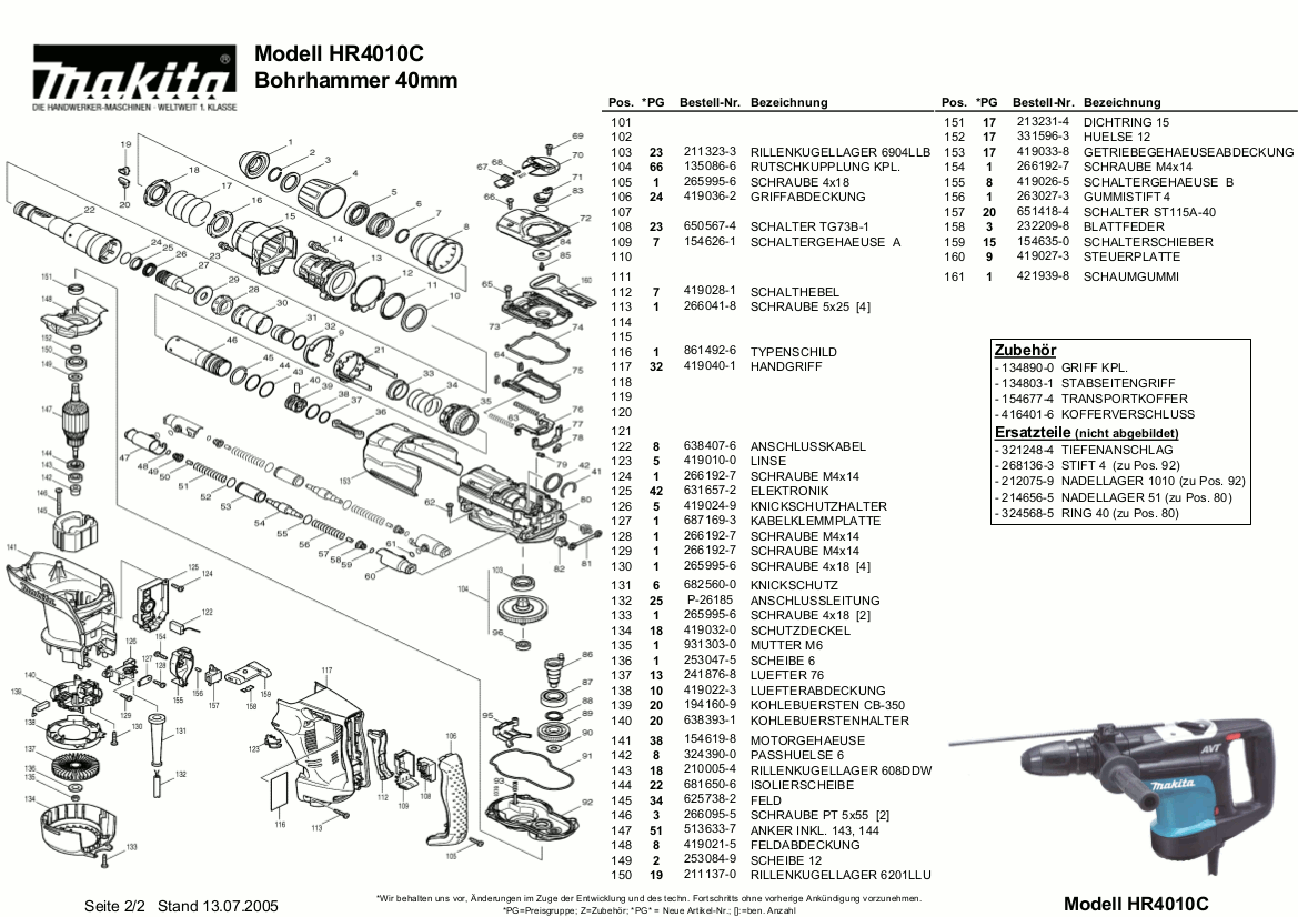Ανταλλακτικά σκαπτικού SDS MAX HR4010C MAKITA